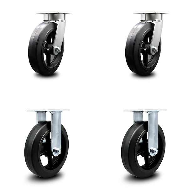 8 Inch Kingpinless Rubber on Steel Wheel Swivel Caster Swivel 2 Rigid SCC, 2PK